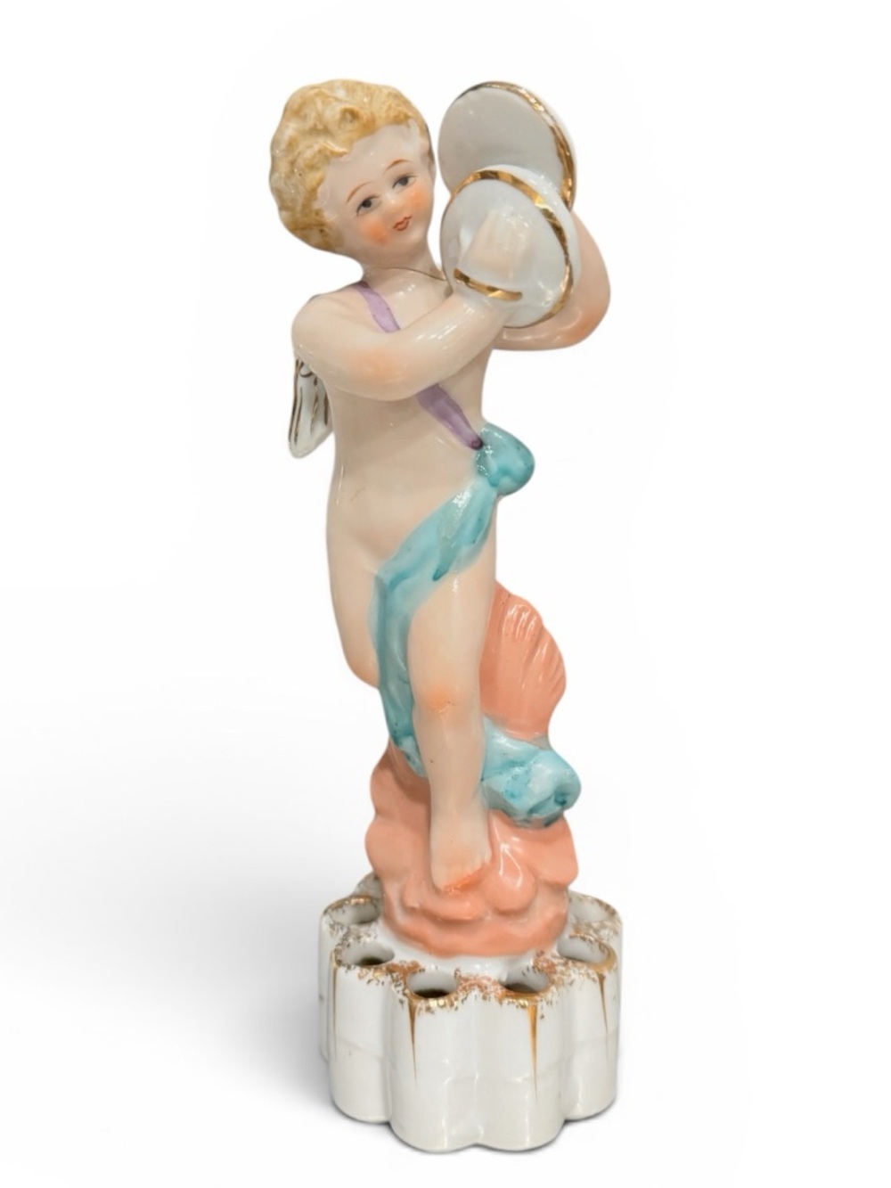 Vintage Porcelain Cherub Flower Frog